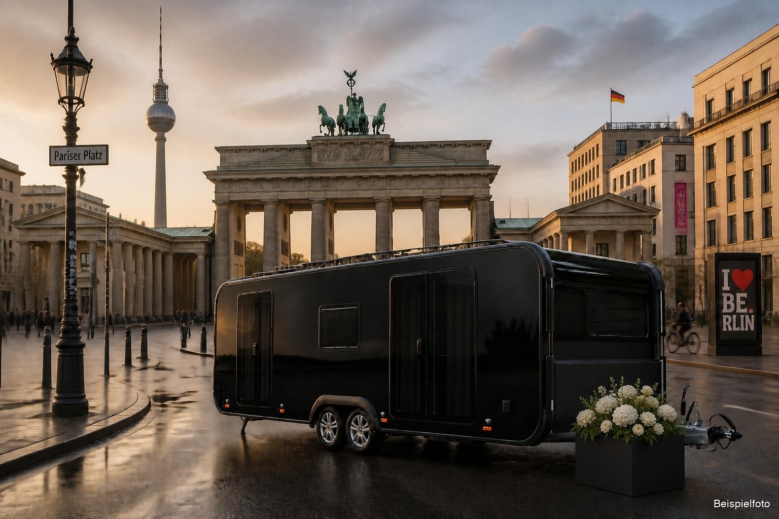 Mobile Abschieds-Residenz von BESTEND.exclusiv am Brandenburger Tor in Berlin – Luxus-Bestattung in Berlin (Beispielfoto)