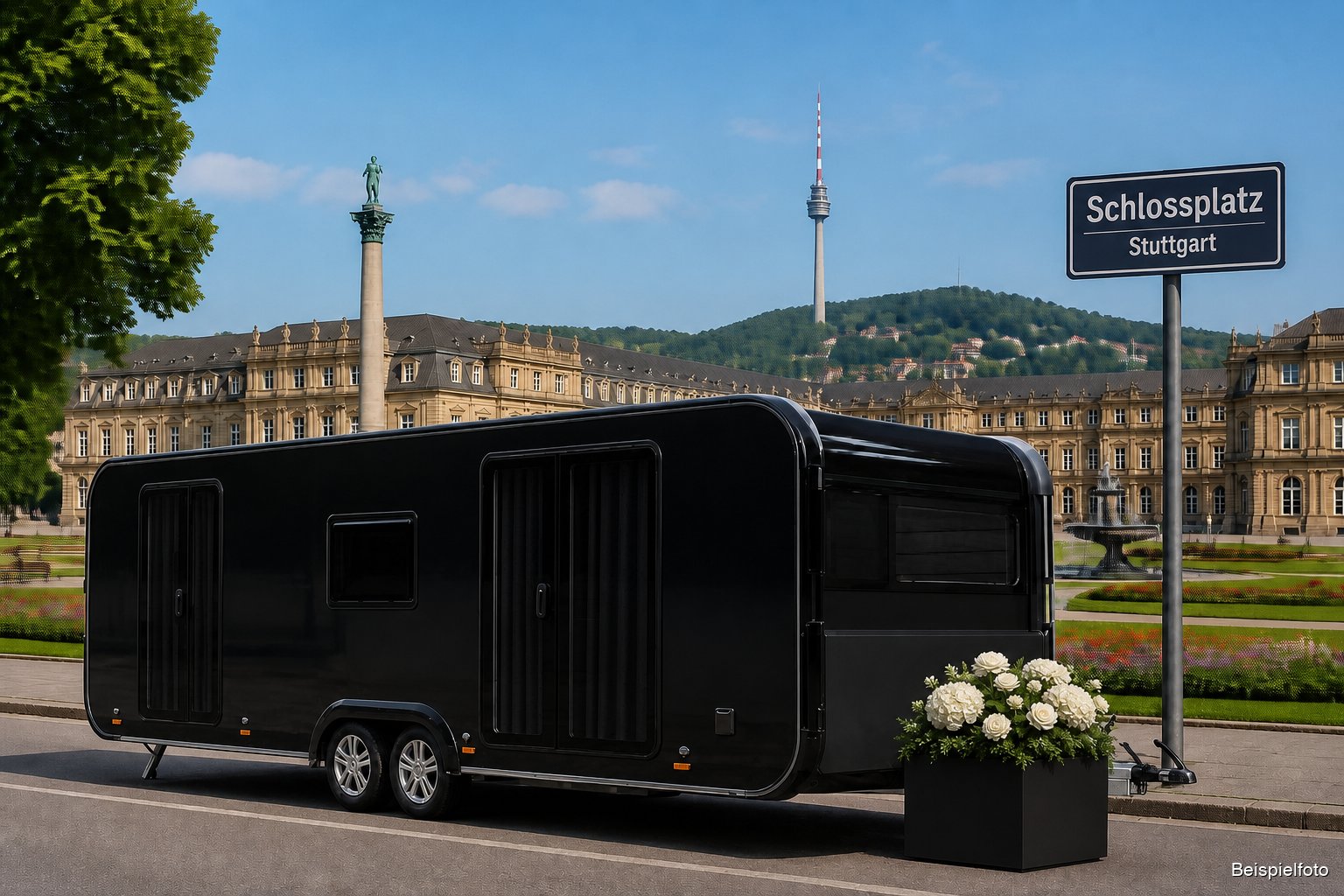 Mobile Abschieds-Residenz von BESTEND.exclusiv am Schlossplatz in Stuttgart – Luxus-Bestattung in Stuttgart (Beispielfoto)